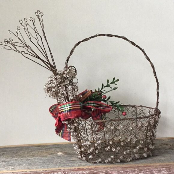 Reindeer Christmas oval basket with handle gift basket decor decoration rustic - Picture 6 of 6